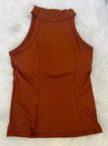 Blusa Gola Alta Canelada Azul Terra Blusa Gola Alta Canelada Azul Terra