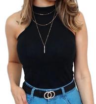 Blusa Gola Alta Canelada Regata Feminina Com Bojo Tendência Super. P M G