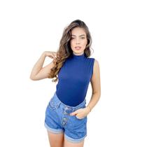 Blusa gola alta cavada canelada com elastano alta qualidade feminina