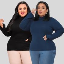 Blusa Gola Alta de Manguinha Longa Estilo Cacharrel Plus Size Combo 2 Peças
