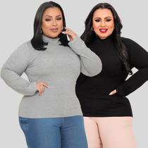 Blusa Gola Alta de Manguinha Longa Estilo Cacharrel Plus Size Combo 2 Peças