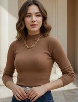 Blusa Gola Alta e Manga Longa em Ribana Canelada Algodão