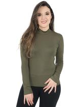 Blusa Gola Alta Feminina Viscolycra Manga Longa Militar