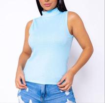 Blusa gola alta manga cavada canelada tendência feminina