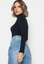 Blusa Gola Alta Manga Longa Malha Canelada Preta Salvatore Fashion