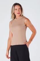 Blusa Gola Alta sem Manga Canelada Bege Bárbara Blusa Gola Alta sem Manga Canelada Bege Bárbara