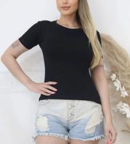 Blusa gola rasa manga curta baby look feminino básico