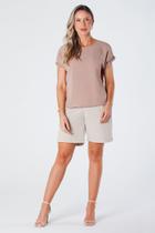 Blusa Gola Redonda com Elástico na Manga Crepe Carolina Bege