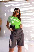 Blusa Gola Redonda Lurex na Manga curta Elegante Tendência