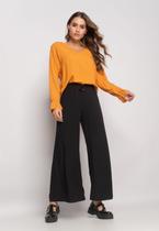 Blusa Gola V Manga Babado Viscolinho Mostarda Salvatore