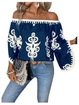 Blusa GORGLITTER Off The Shoulder Bell de manga comprida azul XL
