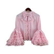 Blusa Gótica Doce Lolita Rosa E Branca De Manga Longa Com Babados E Renda Para Vestidos JSK