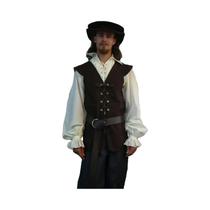 Blusa Gótica Medieval Steampunk Viking - Traje de Halloween com Babados e Mangas Longas