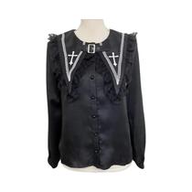 Blusa Gótica Vitoriana Y2K Punk Lolita Com Manga Longa, Gola Marinheiro, Bordado, Babados E Renda, Blusa Gótica Vitoriana Y2K Punk Lolita Com Manga Longa, Gola Marinheiro, Bordado, Babados E Renda,