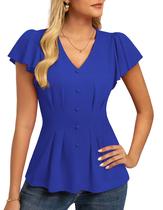 Blusa GRACE KARIN de verão com babados Peplum, decote em V, azul, GG