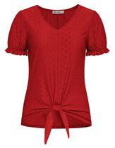 Blusa Grace Karin Dressy Twist Knot de manga curta vermelha S feminina