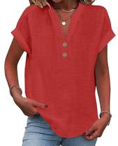 Blusa Grafumo Spring 2026, moderna, casual, com decote em V, algodão vermelho Blusa Grafumo Spring 2026, moderna, casual, com decote em V, algodão vermelho