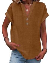Blusa Grafumo Spring 2026, moderna, decote em V, manga curta, café Blusa Grafumo Spring 2026, moderna, decote em V, manga curta, café
