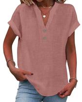 Blusa Grafumo Spring 2026, moderna, decote em V, manga curta, rosa Blusa Grafumo Spring 2026, moderna, decote em V, manga curta, rosa