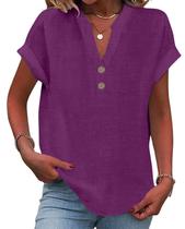 Blusa Grafumo Spring 2026 na moda com decote em V, manga curta, roxa Blusa Grafumo Spring 2026 na moda com decote em V, manga curta, roxa
