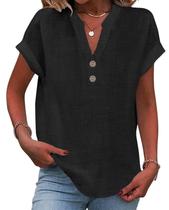 Blusa Grafumo Spring Tops para mulheres 2026 com decote em V preta Blusa Grafumo Spring Tops para mulheres 2026 com decote em V preta