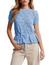 Blusa Grijaaz Peplum com mangas bufantes ajustável na cintura