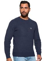 Blusa Guess Tricot Pullover Estonado Logo Azul Marinho