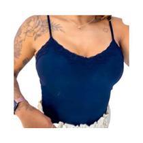 Blusa guipir alça fina gola rasa com bojo renda estilo feminino