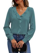 Blusa Halife Office para mulheres com decote em V profundo azul verde XXL Blusa Halife Office para mulheres com decote em V profundo azul verde XXL