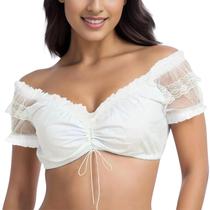 Blusa Harajuku Preta E Branca Elegante, Top Cropped Dirndl Com Renda, Camisa Super Curta Para