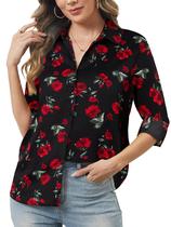 Blusa Hearain, feminina, rosa, chiffon, tamanho L, manga comprida