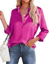 Blusa HOTOUCH Satin Button Down para mulheres rosa choque S