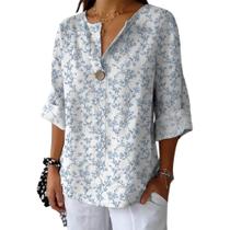 Blusa HOTYD Boho com estampa floral com decote em V e manga comprida para mulheres Blusa HOTYD Boho com estampa floral com decote em V e manga comprida para mulheres
