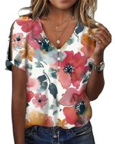 Blusa HOTYD Boho com estampa floral com decote em V, ombro frio, 4GG, feminina