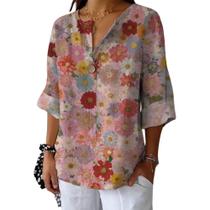 Blusa HOTYD Boho Floral feminina de manga comprida com decote em V rosa M Blusa HOTYD Boho Floral feminina de manga comprida com decote em V rosa M
