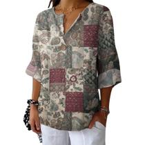 Blusa HOTYD de manga comprida floral com decote em V para mulheres em poliéster Blusa HOTYD de manga comprida floral com decote em V para mulheres em poliéster
