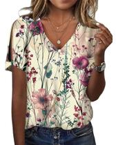 Blusa HOTYD Summer Boho Floral Print para mulheres 4GG Blusa HOTYD Summer Boho Floral Print para mulheres 4GG