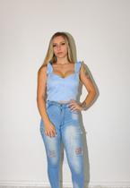 Blusa Imperiale Cropped com Bojo e Botões Azul
