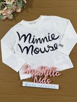 Blusa Infantil Animê Inverno Branca Minnie Mouse no Jardim Disney Blusa Infantil Animê Inverno Branca Minnie Mouse no Jardim Disney