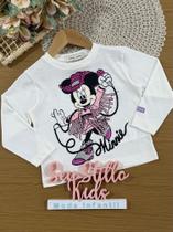 Blusa Infantil Animê Inverno Manga Longa Branca Minnie Cowgirl com Strass Disney Blusa Infantil Animê Inverno Manga Longa Branca Minnie Cowgirl com Strass Disney