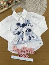 Blusa Infantil Animê Inverno Manga Longa Branca Minnie e Mickey Disney
