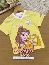 Blusa Infantil Animê Verão Amarela Princesa Bela Disney Blusa Infantil Animê Verão Amarela Princesa Bela Disney