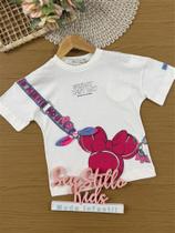 Blusa Infantil Animê Verão Branca Bolsinha Minnie 3D Disney
