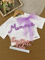 Blusa Infantil Animê Verão Branca Minnie com Lacinho em Tule Blusa Infantil Animê Verão Branca Minnie com Lacinho em Tule
