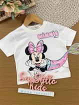 Blusa Infantil Animê Verão Branca Minnie Sereia Disney Blusa Infantil Animê Verão Branca Minnie Sereia Disney