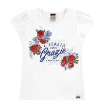 Blusa Infantil Baby Look Cotton Estampa Floral Glinny Branca