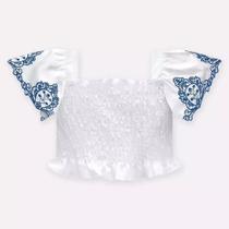 Blusa Infantil Bebê Menina Em Tricoline Barra Babados Milon