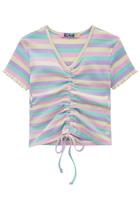 Blusa Infantil Boxy em Canelado Listrado Franzido - Kukie