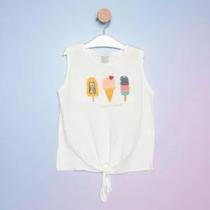 Blusa Infantil Cavada com Amarração Sorvetes (Off White & Amarela) Hering Kids