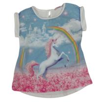 Blusa infantil com brilho fem Mon Sucrê off/azul unicornio